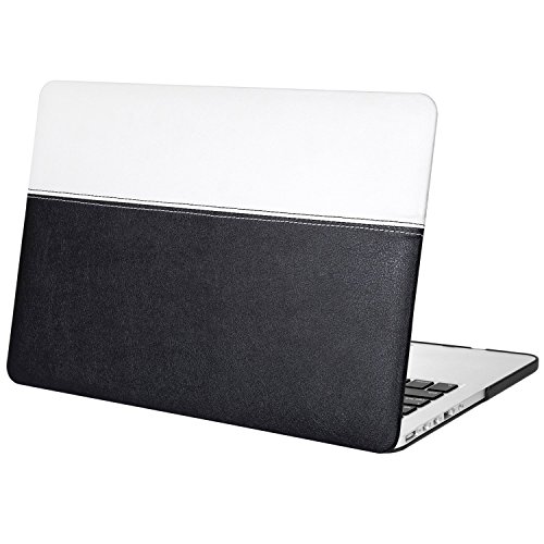 Mosiso MacBook Pro 13 Retina Case (NO CD-ROM Drive), Retina 13.3" Silky Leather Coated Plastic Hard Protective Shell Case Cover(Models: A1502 and A1425) with One Year Warranty, Black&White