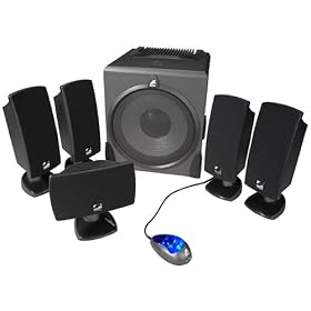 Click here to buy Acoustic Authority A-5640RB Black 5.1 Piece 140 Watt Pro Series Surround Sound Subwoofer....
