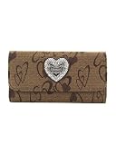Brown Heart Signature Jacquard Checkbook Wallet