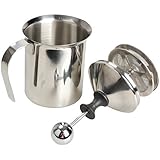 Marrywindix 400ml Stainless Steel Milk Frother Double Mesh Manual Milk Creamer Milk Foam Milk Frother 13.5oz (400ml Container Capacity with 200ml Foam Each Time)