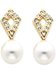 Pair of 14K Yellow Gold White Akoya Cultured Pearl and Diamond Earrings -- LIFETIME WARRANTY
