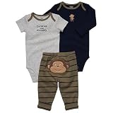 Carter's 3-pc. Blue & Grey Monkey Bodysuit Set