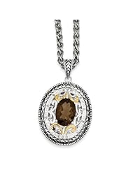 SS 14k Yellow Gold Smokey Quartz & Diamond 18in Vintage Style Necklace 5.57ct