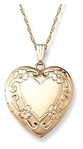 14k Gold Filled Engraved Heart Locket, 20"