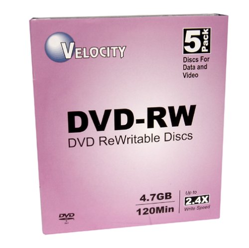 Electronics: Velocity DVD RW 2.4X 4.7GB in Slim Case  5 Pak 