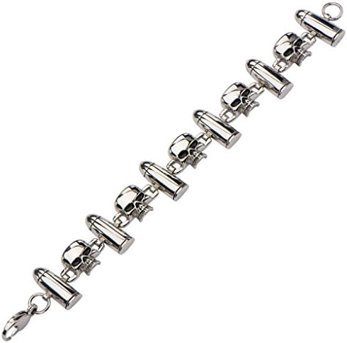Men's Stainless Steel Black Oxidized Bullets and Skulls Link Bracelet