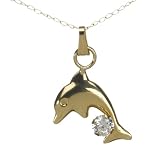 10K Gold Dolphin Pendant with Cubic Zirconia Accent