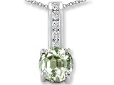 1.35 cts 14k White Gold Plated Silver Genuine Green Amethyst and Genuine White Topaz Pendant