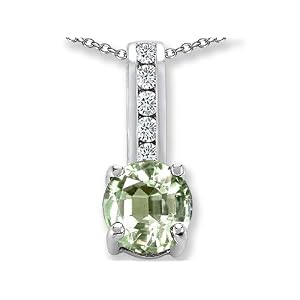 Buy 1.35 cttw 14k White Gold Plated Silver Genuine Green Amethyst and Genuine White Topaz Pendant by Finejewelers