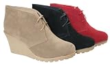 DAMENSCHUHE IN WILDLEDEROPTIK MIT KEILABSATZ STIEFELETTE SCHUHE WEDGE DAMEN NEU TOP
