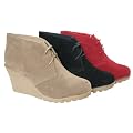 DAMENSCHUHE IN WILDLEDEROPTIK MIT KEILABSATZ STIEFELETTE SCHUHE WEDGE DAMEN NEU TOP