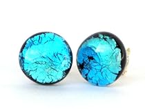 Schmuck aus Deutschland, handgearbeiteter Glasschmuck, Midnight Ohrstecker aqua türkis