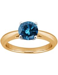 1.10 Ct Round Blue SI1/SI2 Diamond Gold Plated Sterling Silver Solitaire Ring