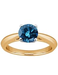 1.10 Ct Round Blue SI1/SI2 Diamond 14K Yellow Gold Solitaire Ring