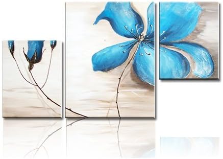 Anna's Studio Hand Painted Blue Plum Flowers 3 Piece Abstract Oil Paintings On Canvas Wall Art Ready To Hang for Wall Decorations Home Decor Paintings For Living Room.