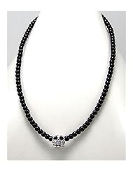 Skull Black Agate Necklace In 92.5 Sterling Silver