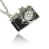 Crystal Camera Black Silvertone Pendant Necklace Fashion Jewelry