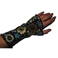 Blumen Stulpe braun blau Jersey Pulsw�rmer Armstulpen Muff Stulpen Stulpe fingerfreie Handschuhe braun petrol