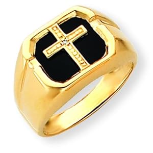 14K Gold Onyx & Diamond Cross Mens Ring Jewelry