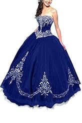 Strapless  Floor Length Organza/Polyester Sweetheart Beaded Lace-Up Embroidered  Ball Gown Quinceanera Dress 