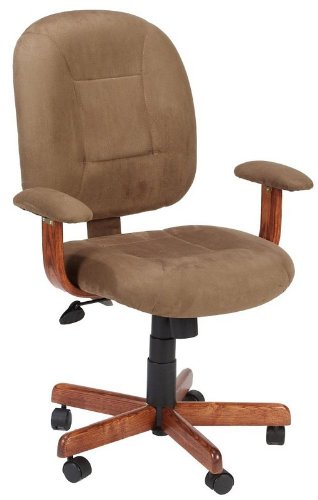 Cappuccino Microfiber & Oak Mid-Back Ergonomic Office Task Chair