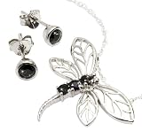 Black Sapphire Dragonfly Necklace & Earrings