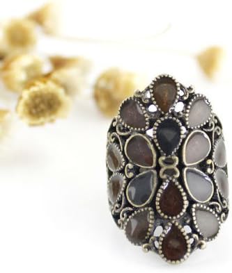 Antique Gold Color Alloy Antique Style Rhinestone Hollow Out Finger Rings for Women