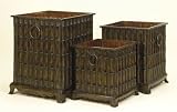 Bamboo Designed Set of 3 Square-Shaped Metal PLANTER in Sage Green Finish