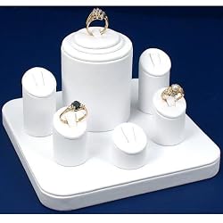 White Leather 6 Clip Ring Showcase Display Jewelry Set