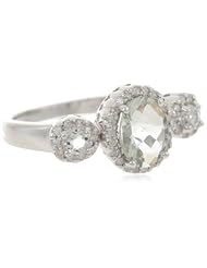 Sterling Silver Trinity Green Amethyst Diamond Ring (1/5 cttw, I-J Color, I2-I3 Clarity), Size 7