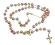 18K Gold Filled Colored Faux Pearl Rosary Bead Necklace 24" Catholic