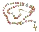 18K Gold Filled Colored Faux Pearl Rosary Bead Necklace 24" Catholic