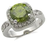 Gemstone CZ Rings - Olive Green Solitaire Pave Sides CZ Ring