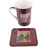 Chardonnay Wine Motif Boxed Porcelain mug and coaster set
