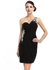 Sheath Natural   Waistline One Shoulder Cocktail Short Lace Open-Back Beaded Chiffon  Dress