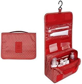 Adina Toiletry Bag Portable Travel Organizer Household Storage Pack Bathroom Makeup or Shaving Kit with Hanging for Business, Vacation, Household (Red)