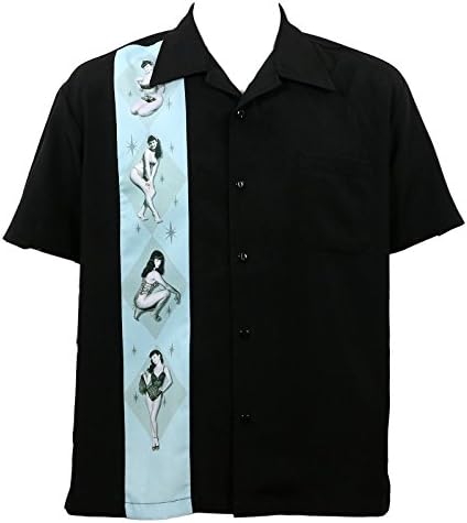 Steady Clothing Men's Bettie Page Pinup Button Up Black M