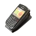 Black Leather Top Flip Case Cover for Blackberry Curve 8520/9300 + Screen Protector