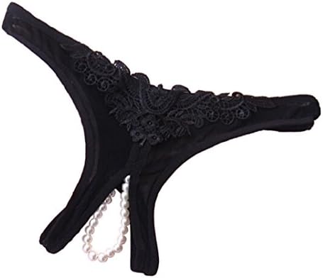 HappyJacky Women's Open Crotch Thong Pearl Bead G-Strings (Black Beaded)