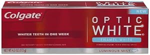 Colgate Optic White Enamel White Toothpaste, Luminous Mint, 4.0 Ounce
