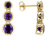 3.07CTW AMETHYST 18KT OVER STERLING SILVER 3 STONE EARRINGS