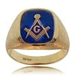 Blue Freemason Ring w Compass and Square in Yellow Gold