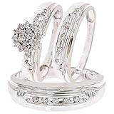 1/2 CT. T.W. Round Cut Diamond 3 Ring Matching Wedding Set 14K White Gold - Size 7