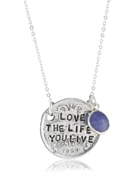 Alisa Michelle "Words To Live By" Blue Onyx Gem Sterling Silver Plated Double Sided Love The Life Coin Charm Necklace