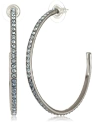 Judith Leiber Jewelry Single Row Pave Swarovski Crystal Gunmetal and Ombre Hoop Earrings