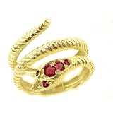 Fabulous Solid Yellow Gold Natural Ruby Detailed Snake Ring - Finger Sizes 5 to 12 Available