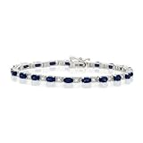 SPARKLING 7.04 CT GENUINE SAPPHIRE & DIAMOND 14K WHITE GOLD TENNIS BRACELET