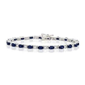 SPARKLING 7.04 CT GENUINE SAPPHIRE and DIAMOND 14K WHITE GOLD TENNIS BRACELET by Fairfield Jewelers