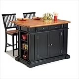 Kitchen Island and Two Stools in Black / Oak - Home Styles - 5003-948