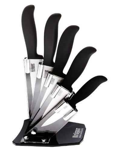 Ceramic Knives Set : Kruger Ceramics FIVE (5) Piece White Ceramic Knife Gift Set with Holder